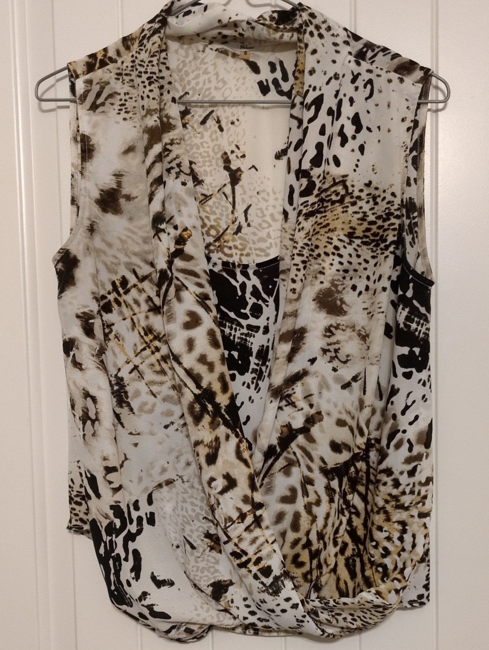Milano Sleeveless Animal Print Wrap Camisole - White, Brown, Black